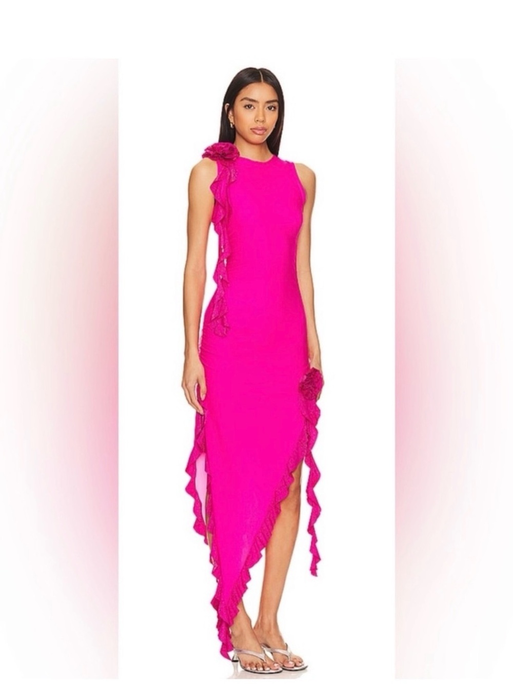 NWOT Beach Riot Hot Pink Ruffle High-Low Midi Dress